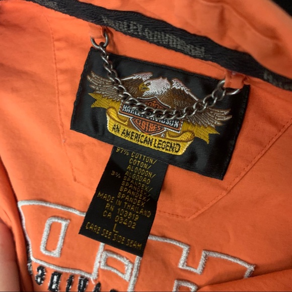 Harley Davidson Orange Button Down SIZE L - Picture 8 of 8